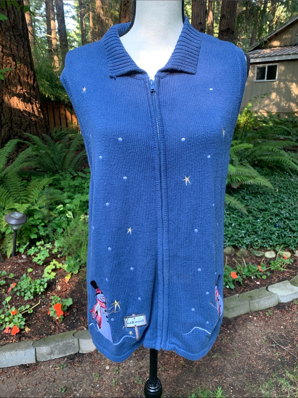 Blair Navy Blue Embroidered Zip-Front Women’s Sweater Vest